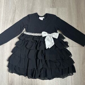 ONE POSH KID Elegant Black Kids Dress with Silver Bow